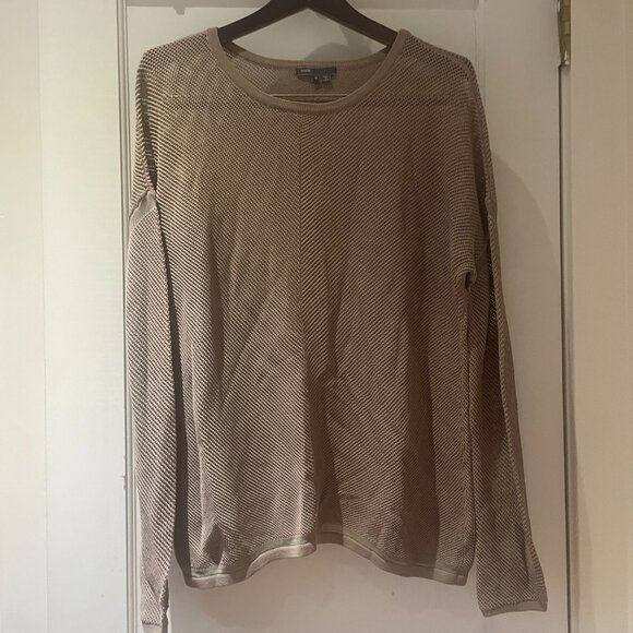Vince Engineered Mesh Sweater in Deep Tan/Beige, Size Medium - Picture 2 of 7